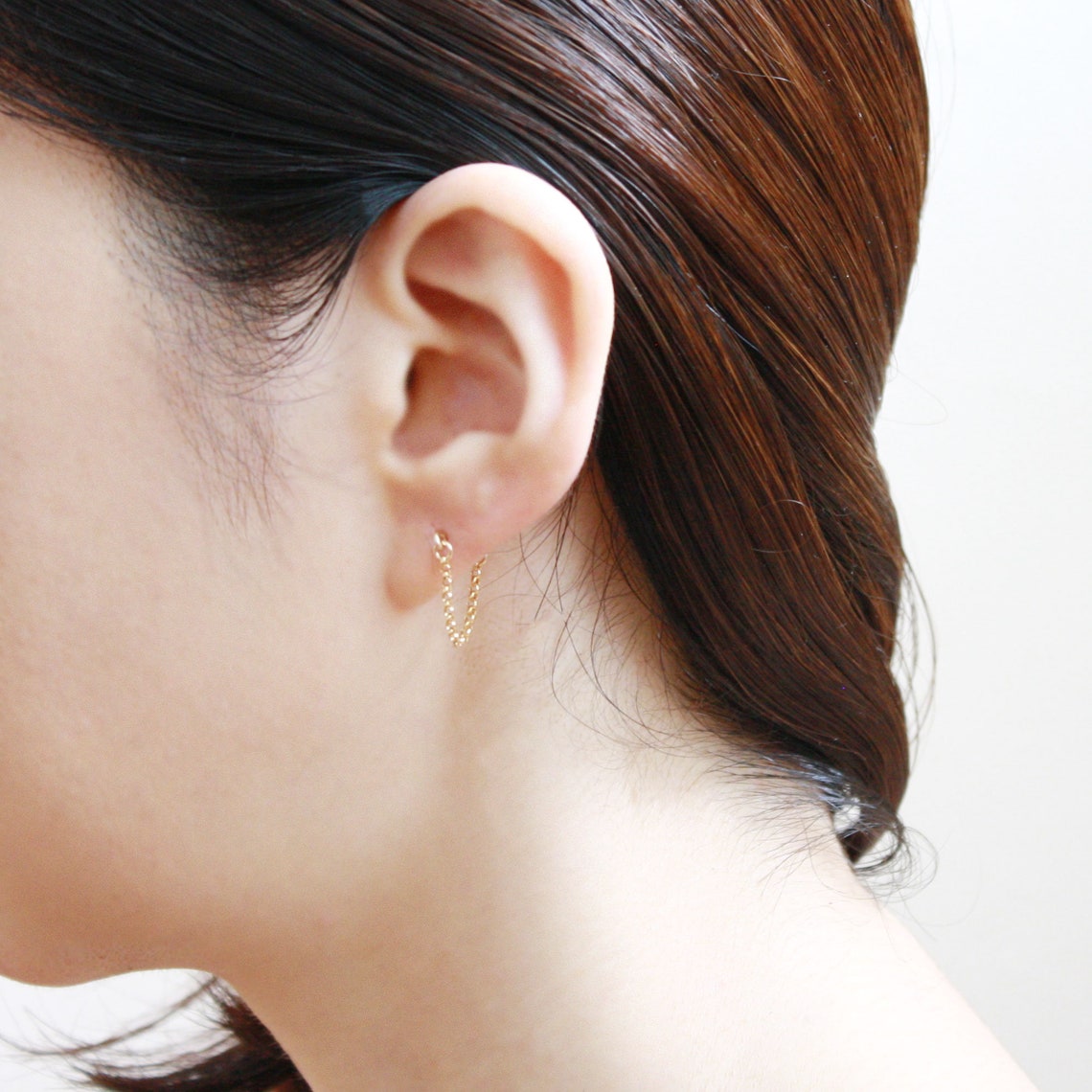 Gold Rolo Chain Hoop Stud Earrings Short, Simple Hoop Earrings