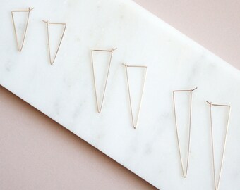 Gold Triangle Hoop Earrings - Small, Medium, Large - 14K Gold Filled Wire Earrings - Geometric Earrings - Simple Minimal Hoop Earrings