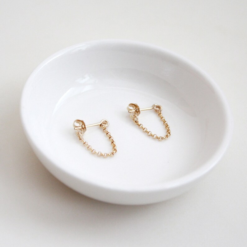Gold Rolo Chain Hoop Stud Earrings Short, Simple Hoop Earrings