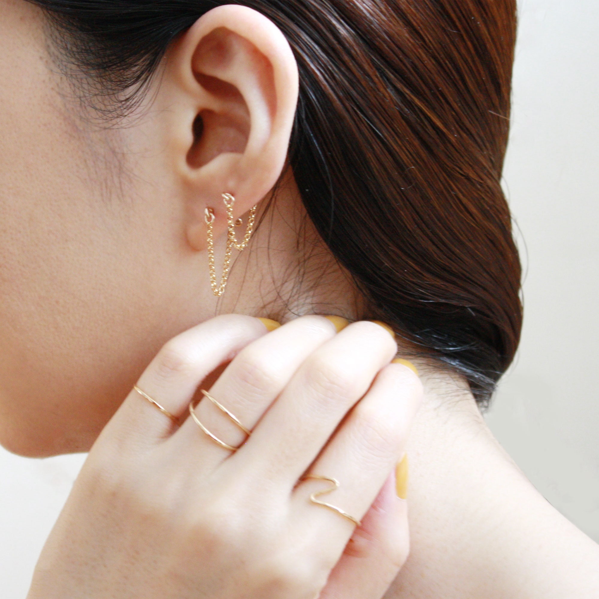 Gold Rolo Chain Hoop Stud Earrings Short, Simple Hoop Earrings