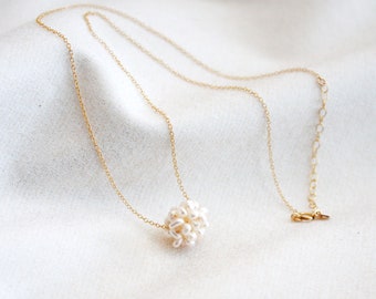 Pearl Necklace - Freshwater Pearl Ball - Hypoallergenic 14k Gold Filled Necklace