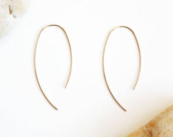 Gold Oval Threader Earrings, Geometric Hook Earrings, Hoop Earrings, Hypoallergenic 14K Gold Filled Earrings