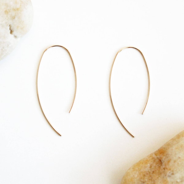 Gold Oval Threader Earrings, Geometric Hook Earrings, Hoop Earrings, Hypoallergenic 14K Gold Filled Earrings
