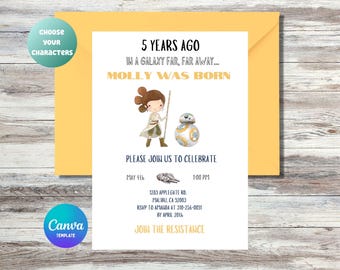 Rey & BB-8 Birthday Invitation | Star Wars Jedi Girl | Editable Template | (Digital Download)