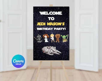 Op Star Wars geïnspireerd welkomstbord voor verjaardagsfeestje | Star Wars-verjaardagsbord | Bewerkbare sjabloon | Star Wars-afdrukken | Star Wars-feestdecoratie