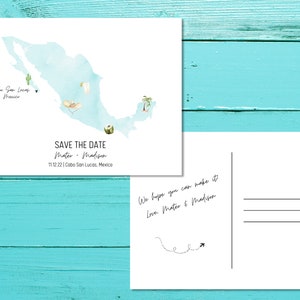 Mexico Save the Date Postcard | Destination Wedding Map | Watercolor Mexico Save the Date | Watercolor Map Wedding | Custom Save the Date