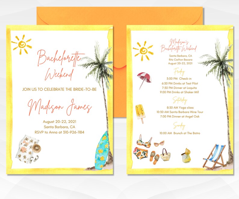 Tropical Bachelorette Party Invitation Tropical Bachelorette Itinerary Beach Bachelorette Party Beach Bachelorette Invite