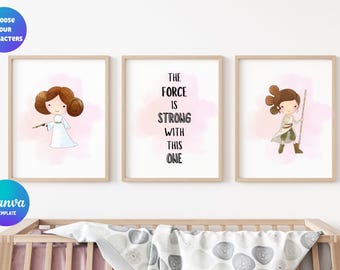 Star Wars kinderkamerdecoratie | Set kunstafdrukken voor kinderen | Bewerkbare sjabloon (digitale download)