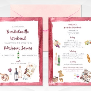 Winery Bachelorette Party Invitation | Napa Bachelorette Weekend Invite and Itinerary | Girls Trip Weekend | Vineyard Bachelorette