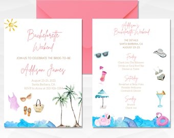 Beach Bachelorette Party Invitation | Bachelorette Weekend Invitation | Beach Bachelorette Itinerary | Tropical Bachelorette Party Invite