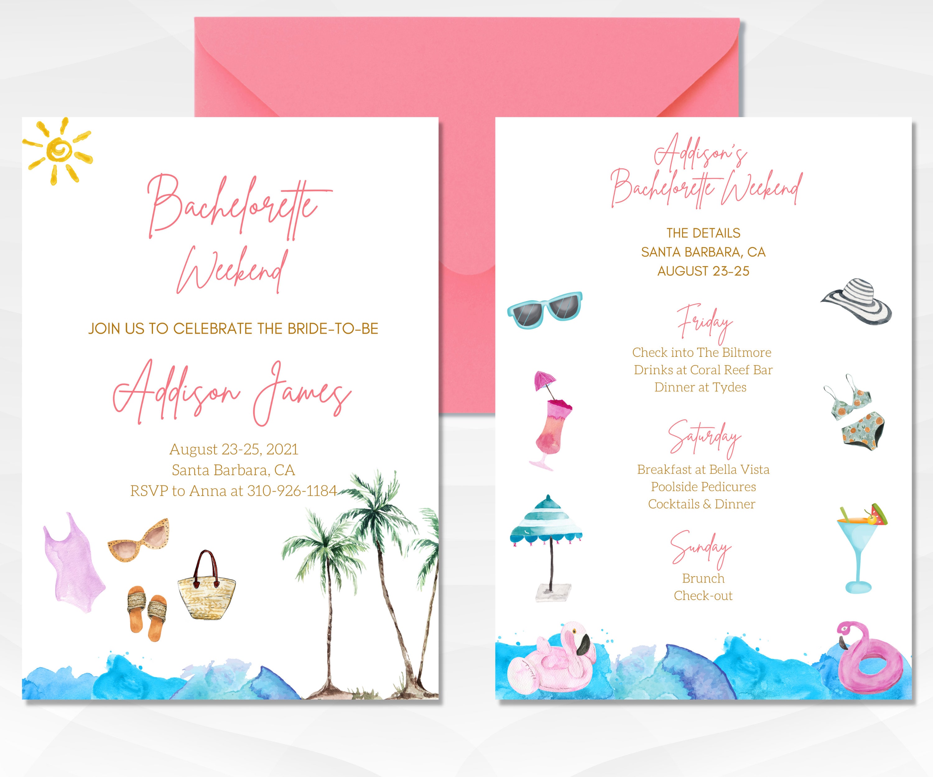 Beach Bachelorette Party Invitation Bachelorette Weekend Invitation Beach Bachelorette Itinerary Tropical Bachelorette Party