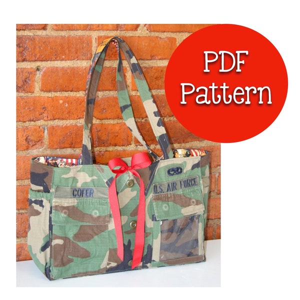 Army Uniform Purse Pattern PDF Download BDU Tote Bag Pattern Upcycled Uniform Handbag Instructions Military Wife Crafts Military Mom