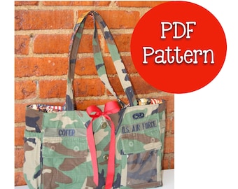Army Uniform Purse Pattern PDF Download BDU Tote Bag Pattern Upcycled Uniform Handbag Instructions Military Wife Crafts Military Mom