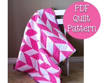 Lap + Crib Size Boy or Girl Herringbone Quilt + Chevron Quilt. Sewing DIY Pattern PDF Digital Download Ebook. Baby Shower Gift.