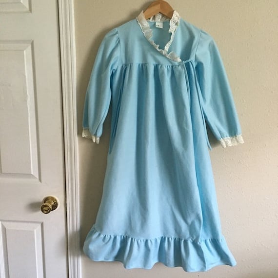 Vintage Blue Polyester Nightgown With Ruffle Lace