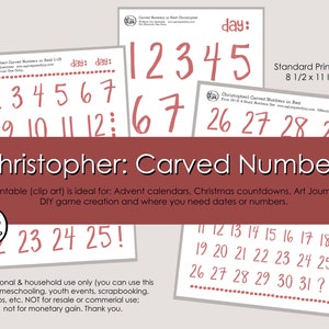 Numbers: Christopher. A 3 Pack Printable Set (Digital Clip Art) ideal for DIY Stickers, Advent Calendars, Bojo, Art Journaling & More