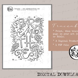 Bible Art Journaling/Template/Breathe/Traceable/Faith Journaling/PDF/Downloadable Art to Trace/A Glimpse of Joy/Trace and Color Page