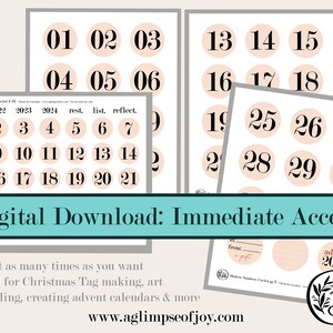 Creamy Calendar Numbers PRINTABLE: ideal for creating advent calendars, crafts, art journaling and more!/A Glimpse of Joy/Digital Download