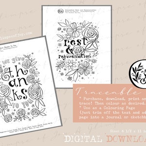 Bible Journaling Template/Traceable Pack -2/Rest and Thankfulness/A Glimpse of Joy/Bible Art/Faith/Trace and Color/Large and Small Version