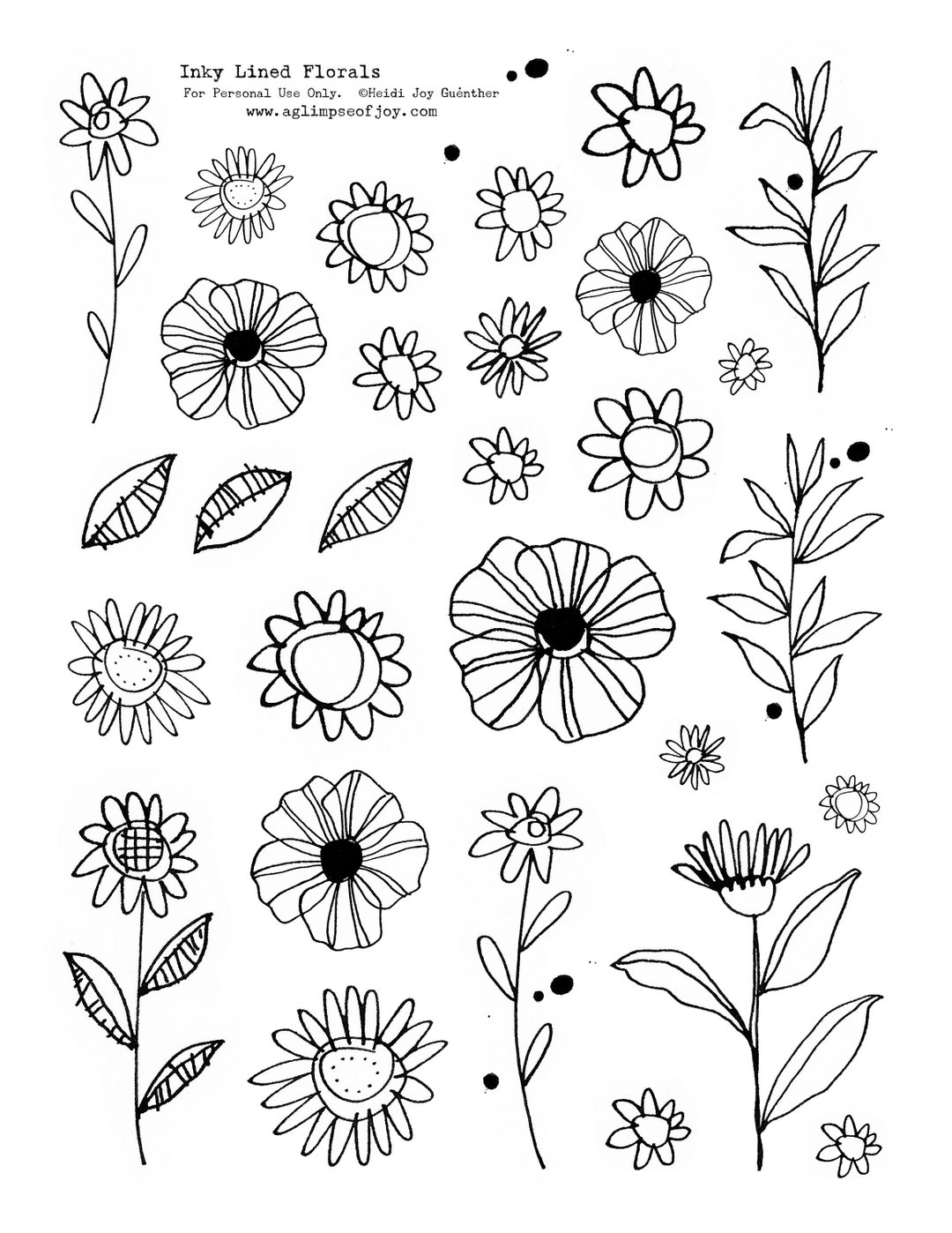 Printable Inky Printable DIY Stickers: Inky Flowers (digital Download); for Art ...