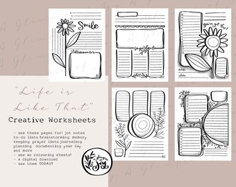 Life is Like That" Creative Worksheets for List Making, Journaling and Colouring/A Glimpse of Joy/Digital Download/Printable