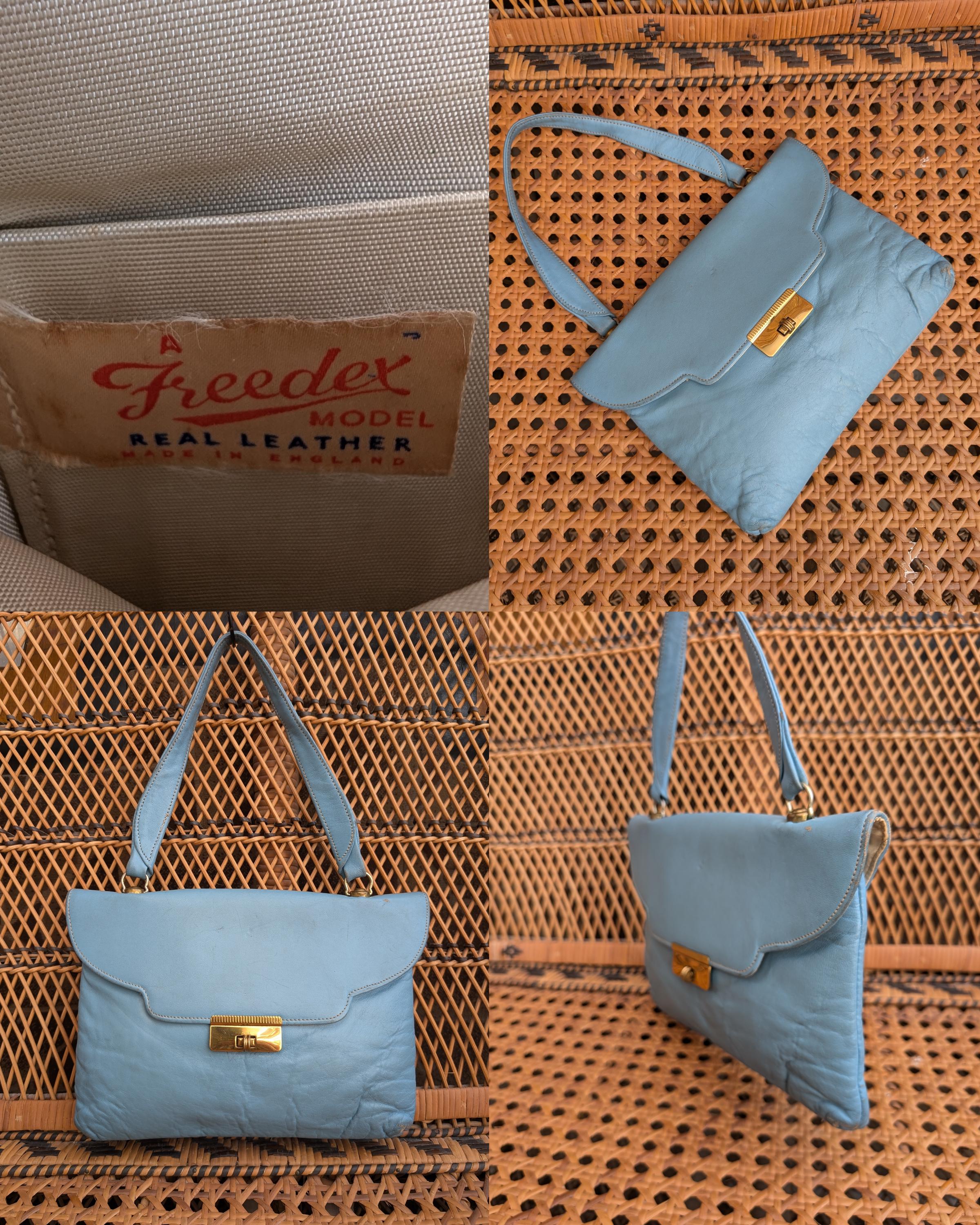 Original 1960 s Baby Blue Leather Freedex Handbag Fair Condition Only 45 Pounds