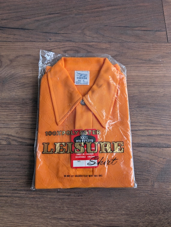 Deadstock 1970's Cuckoo Boys Bright Orange Summer Polyester Waffle Shirts ( Age 8 )