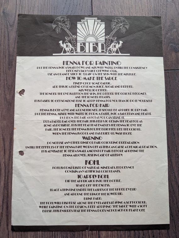 Original 1973 Biba A4 Henna For Painting Leaflet - Fair Condition - Only 65 Pounds!