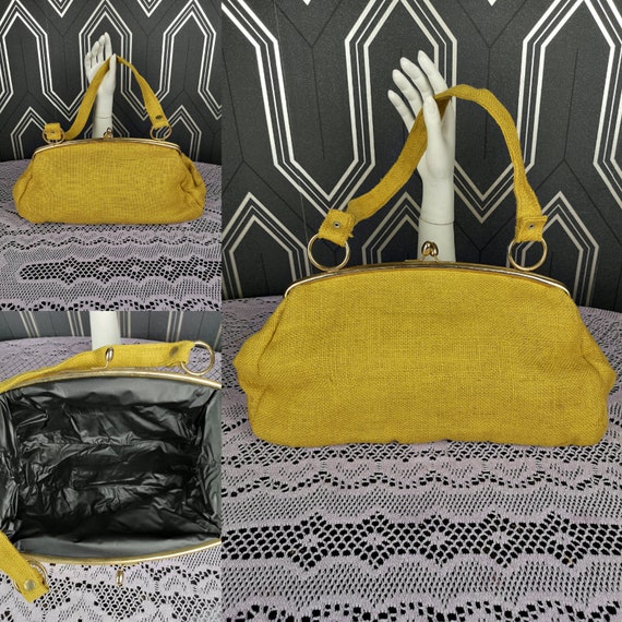 Original 1960's Extra Large Hessian Yellow Shoulder / Handbag - Great Condition - Only 65 Pounds!