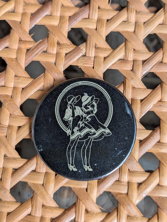 Original 1970s Biba Round Tin Badge Featuring The Lolita's Logo - Good Condition - Only 35 Pounds!