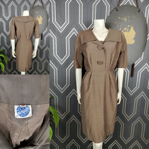 Original 1950's Chocolate Brown Couture Cut Cotton Dress - Good Condition - Only 65 Pounds!