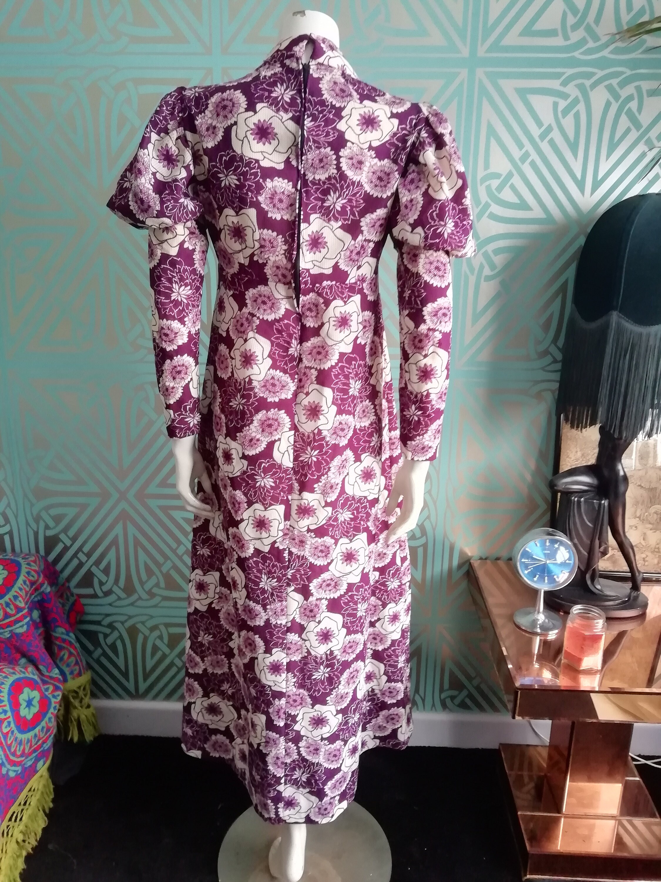SALE** 1970's Biba Style Floral Maxi Dress With Leg Of Mutton Sleeves