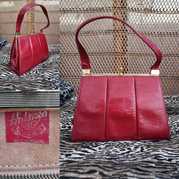 Original 1960's Holmes Striking Metallic Red Snakeskin Effect Leather Mod Handbag - Great Condition - Only 65 Pounds!