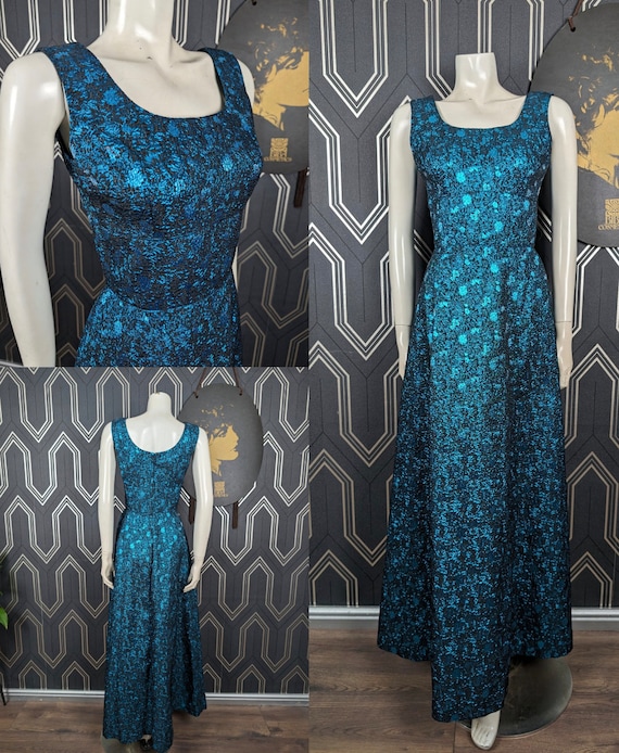 Original 1960's Metallic Blue Lurex Empire Maxi Dress - Good Condition - Only 45 Pounds!