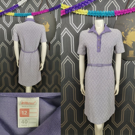 Original 1960's Purple & White Midi Shift Dress - Good Condition - Only 35 Pounds!