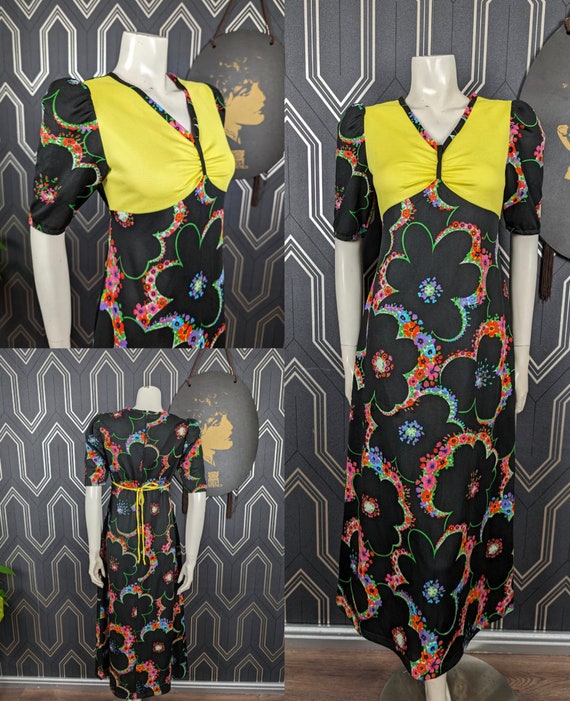 Original 1970's Diolen Loft Neon Floral Dress - Good Condition - Only 45 Pounds!