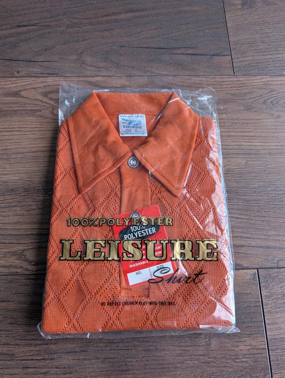 Deadstock 1970's Cuckoo Deep Orange / Brown Summer Polyester Waffle Shirts ( Age 4 )