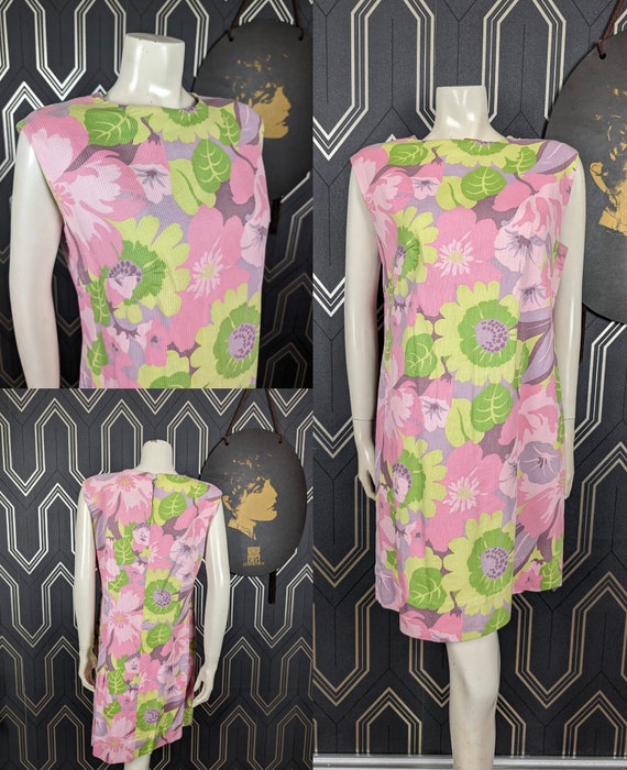 Original 1960's Bright Floral Print Volup Shift Dress - Good Condition - Only 35 Pounds!