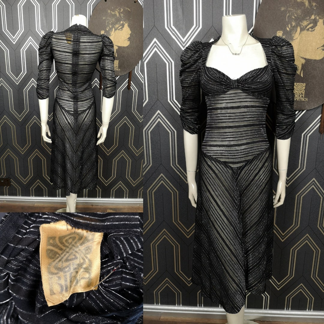 original-1973-biba-black-silver-metallic-stripe-jersey-cotton-dress