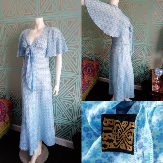 Original 1970 Biba Blue Floral Cotton Dress - Good