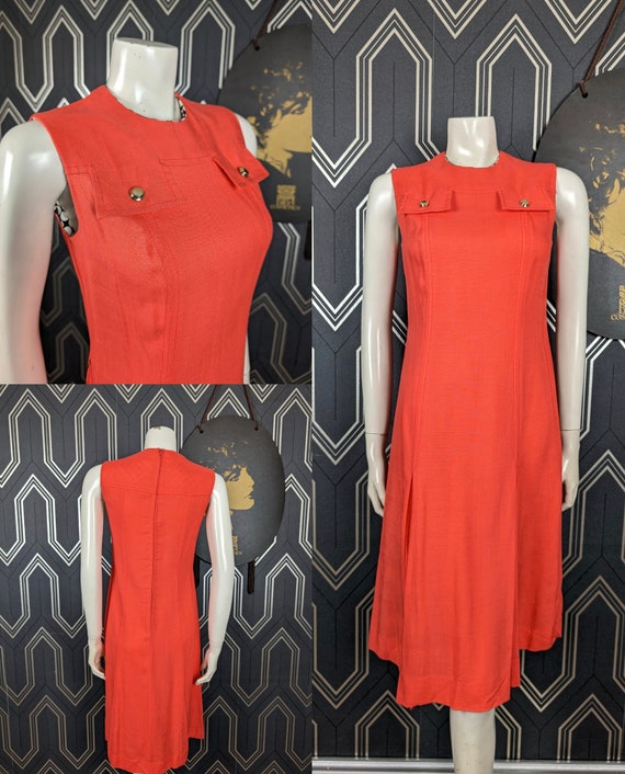 Original 1960's Coral Linen Rodney Shift Dress - Good Condition - Only 45 Pounds!