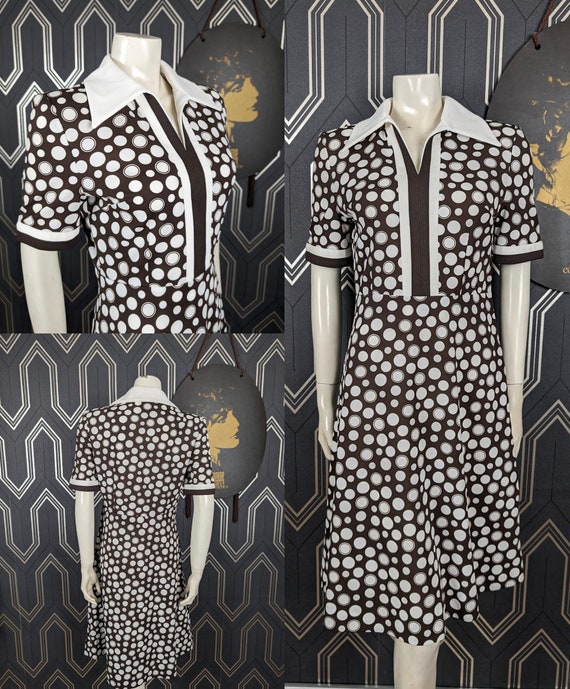 Original 1960's Brown & White Monochrome Scooter Mod Midi Dress - Good Condition - Only 65 Pounds!