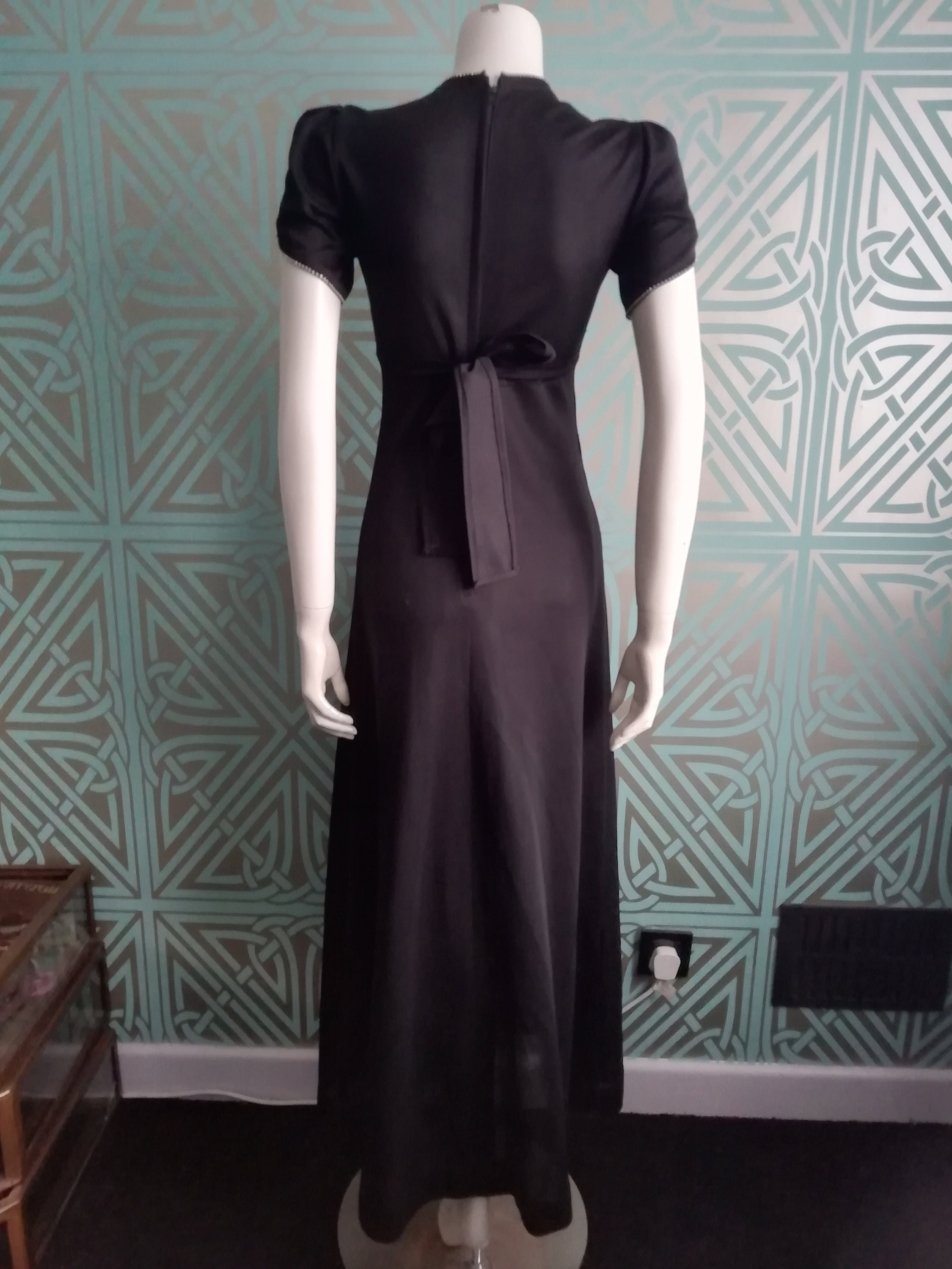 SALE** 1970's Biba Style Black Maxi Diamante Trim Dress - Good ...