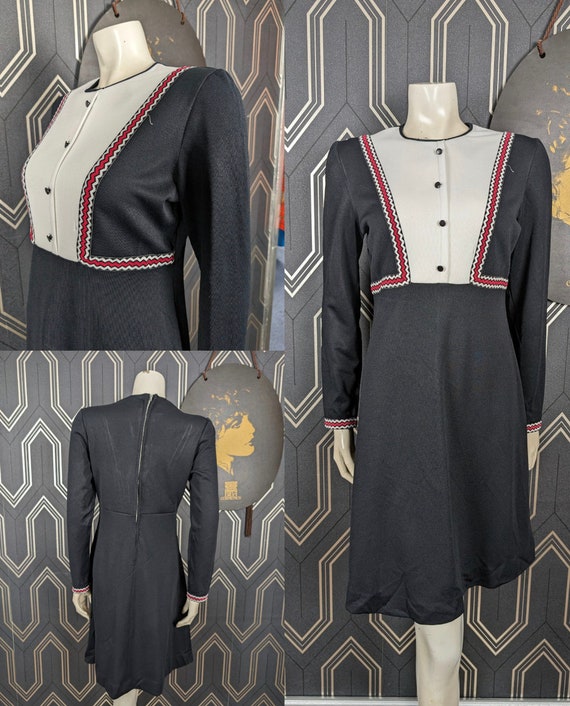 Original 1960's Black & White Monochrome Midi Dress - Good Condition - Only 45 Pounds!