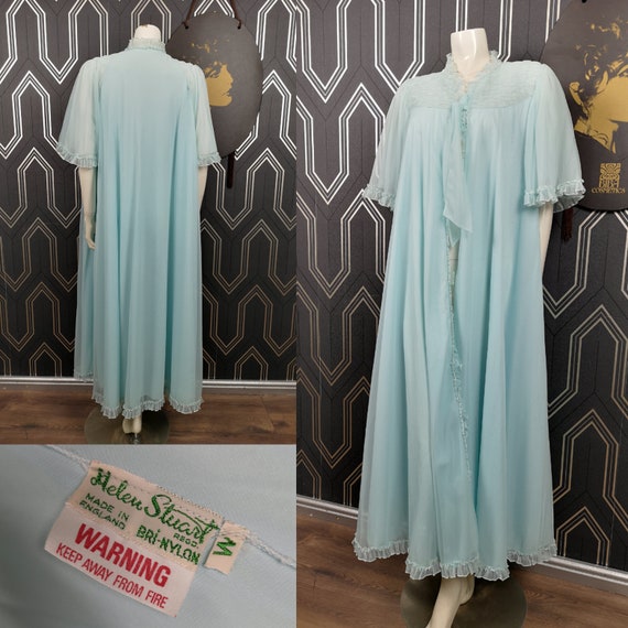 Original 1970's Baby Blue Nylon Helen Stuart Long Nightwear Babydoll - Good Condition - Only 45 Pounds!