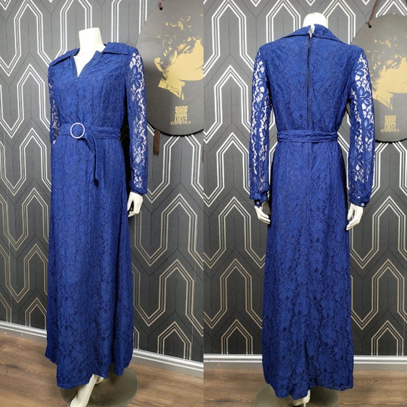 Original 1970's Navy Lace Biba Style Maxi dress - Great Condition - Only 65 Pounds!