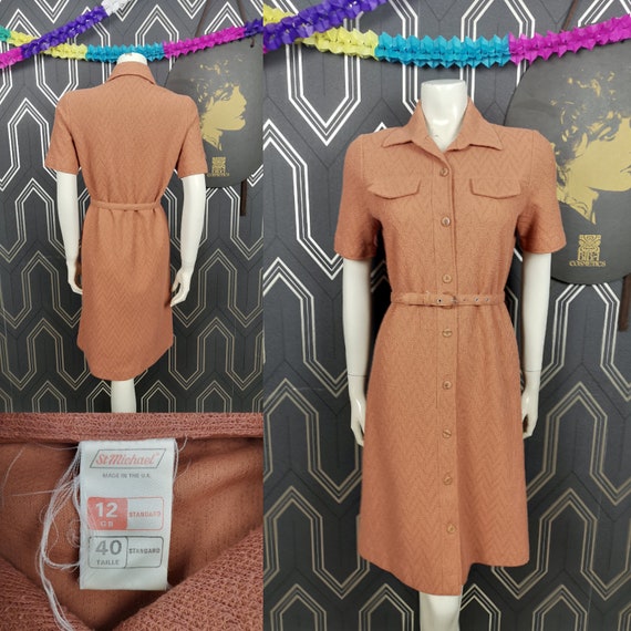 Original 1960's Autumn Brown Midi Shift Dress - Good Condition - Only 35 Pounds!
