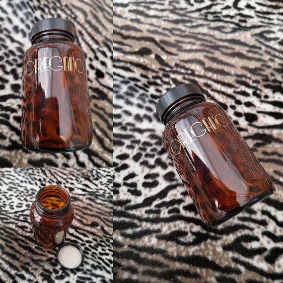 Rare Original 1970s Biba Amber Glass Oregano Herb Jar - Great Condition - Only 65 Pounds!