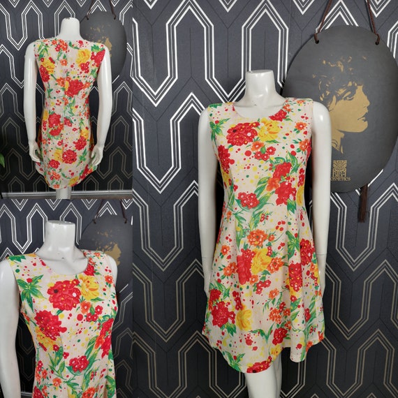 Original 1960's Floral Print Viscous Mini Dress - Good Condition - Only 35 Pounds!