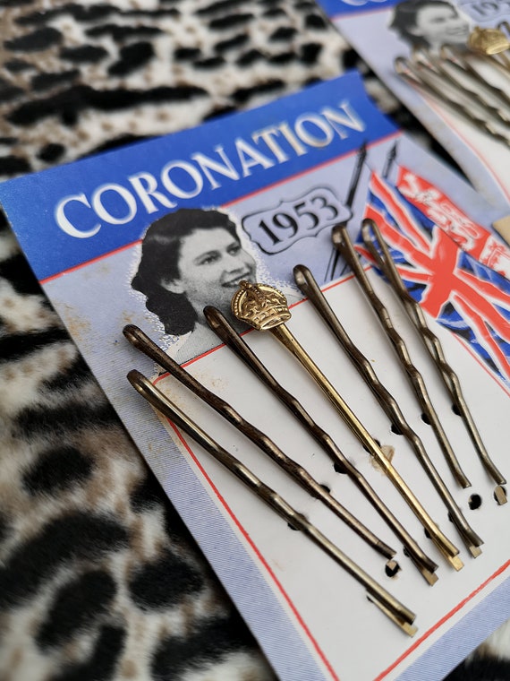 Original 1953 Deadstock Gold Crown Coronation Hair Slides Set - MOC - Only 8 Pounds Each!